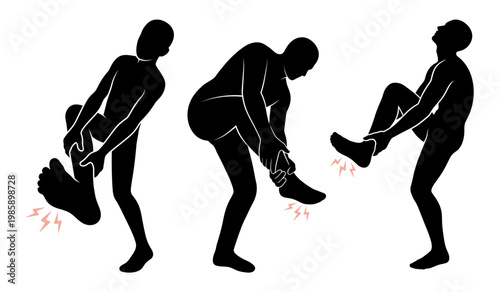 Foot Pain and Ankle Injury Silhouette Collection with Human Body Poses