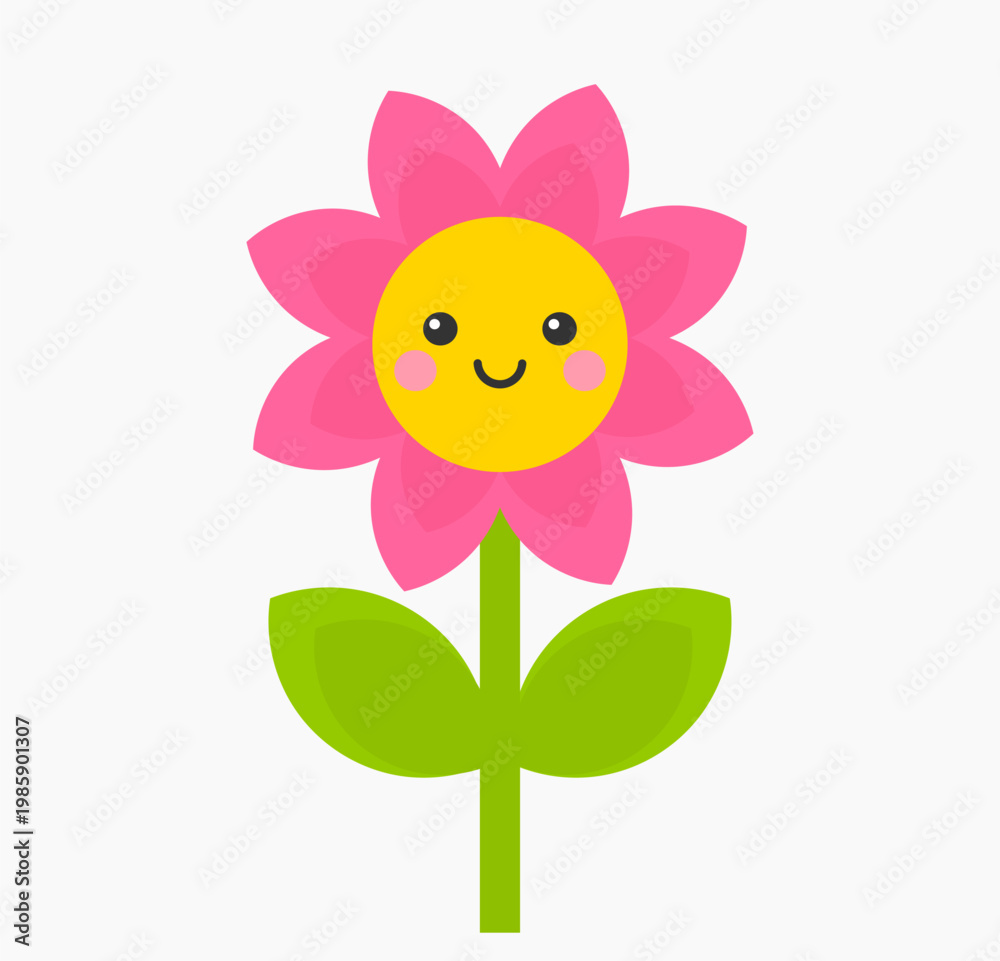 Fototapeta premium Pink flower smiling plant. Vector illustration element for design, sticker.