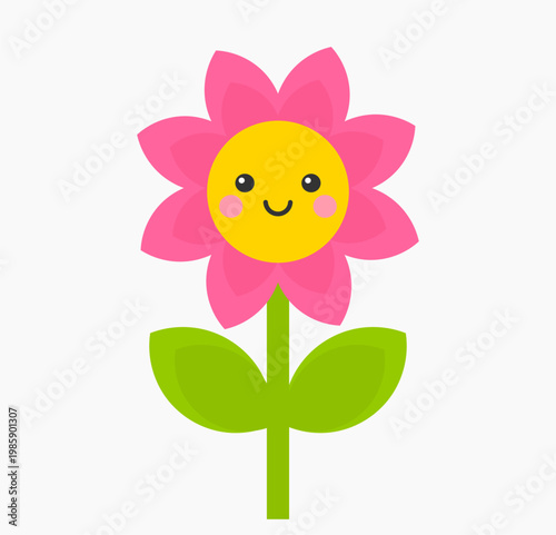 Pink flower smiling plant. Vector illustration element for design, sticker.