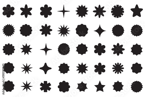 Set of red starburst. Price sticker, sale sticker, price tag, starburst, quality mark, retro stars, sale. Circle sticker set. Wavy edge promo red badges. Star burst shape tags for price. Red sale tag