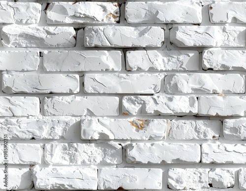 Rough Texture of a White Brick Wall with Distressed Paint Surface Detail
