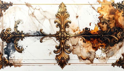 Ornate Gold Filigree Adornments on Distressed Marble Texture Background