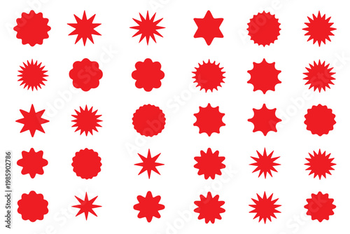 Set of red starburst and sunburst sale badges_best price, quality mark and discount sticker tags vector