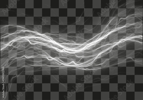 Abstract electric lightning light waves isolated on transparent background dynamic energy power plasma
