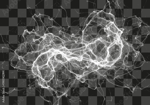 White glowing abstract energy effect isolated on transparent background dynamic light particle trail