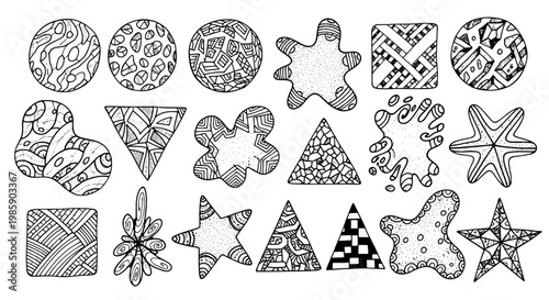 Shapes doodle drawn set with geometric patterns and star designs featuring stars, drawing, illustration with vector and graphics elements for design,