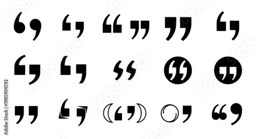 Quotation marks typography set with bold black punctuation symbols for quotes, text editing and graphic design layouts