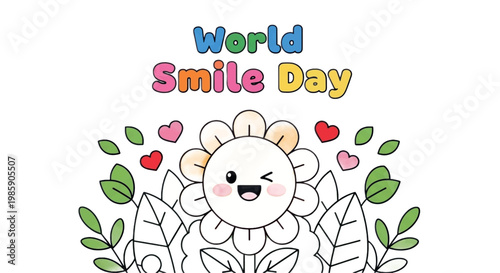 World Smile Day, Smiling Flower, Cartoon Emotions, Vector Illustration, Colorful Design
