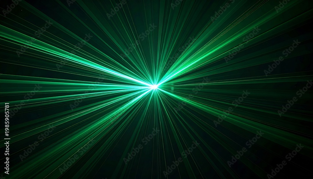Obraz premium Radiant Green Light Rays Bursting from a Central Point on Dark Backdrop