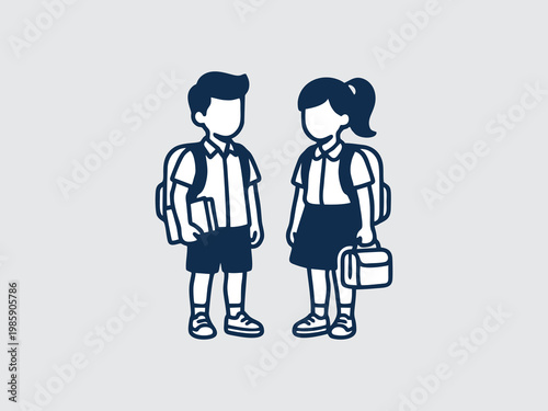 Vector silhouette of school students with backpacks and lunch boxes for back to school concept design