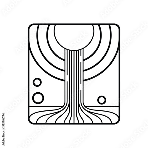 Abstract waterfall tree logo design, nature and modern art combination, water flow with organic lines and circles.