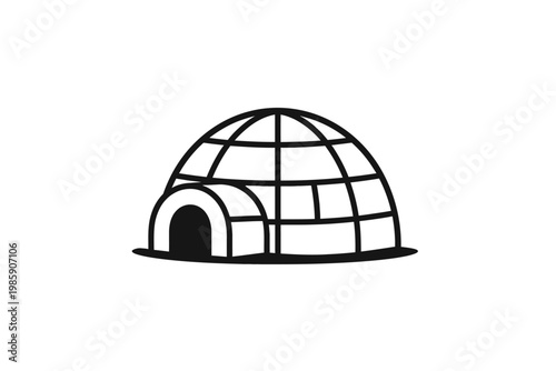 Simple black outline vector illustration of an igloo, a traditional snow house dwelling from the Arctic, representing winter, cold climates, Inuit culture, and temporary shelter. Perfect for education