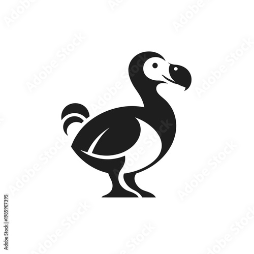Charming black and white Dodo bird vector illustration, a captivating minimalist icon depicting the famous extinct flightless bird from Mauritius, perfect for educational content, logos, and animal-th