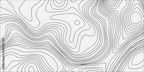 Abstract topographic map background with grey contour lines on white, seamless pattern for terrain cartography design. minimalist vector illustration, geographic terrain, elevation, relief mapping