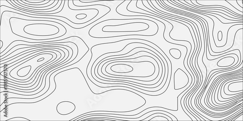 Abstract topographic map background with grey contour lines on white, seamless pattern for terrain cartography design. minimalist vector illustration, geographic terrain, elevation, relief mapping