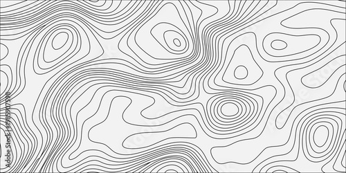 Abstract topographic map background with grey contour lines on white, seamless pattern for terrain cartography design. minimalist vector illustration, geographic terrain, elevation, relief mapping