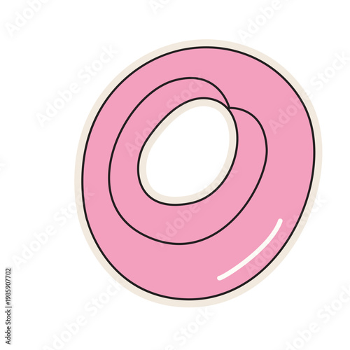 Pink donut pastry, retro sweet treat, vintage food, colorful vector illustration icon design element.