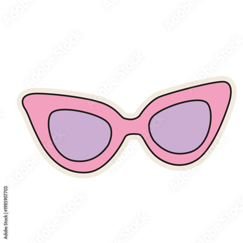 Pink cat-eye sunglasses, retro eyewear accessory, vintage fashion, colorful vector illustration icon design.