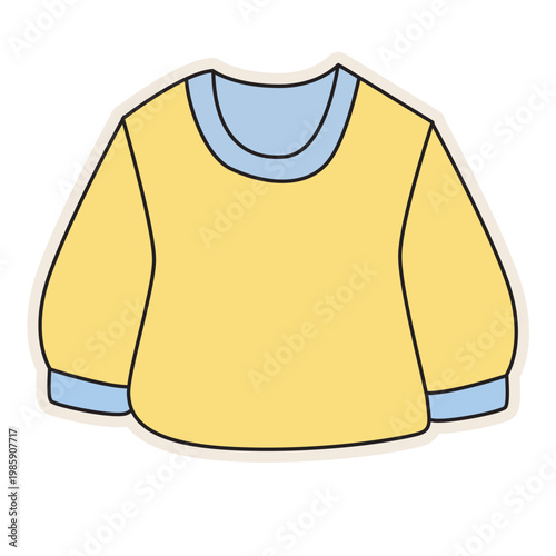 Yellow long sleeve sweater, retro fashion clothing, vintage top, colorful vector illustration icon.