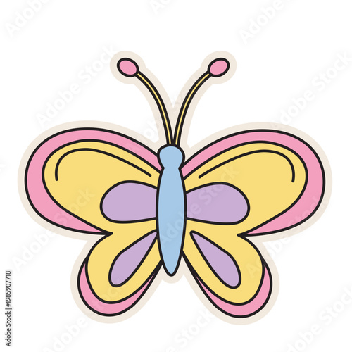 Pastel butterfly insect, retro nature symbol, vintage style, colorful vector illustration icon design.
