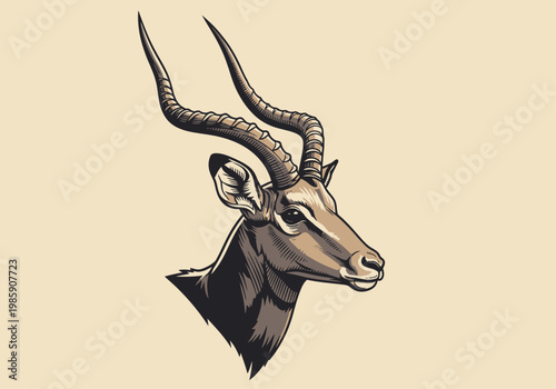 Vintage Stylized African Antelope Head Illustration - Retro Impala or Gazelle Mascot Logo Design