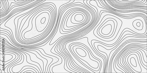 Abstract topographic map background with grey contour lines on white, seamless pattern for terrain cartography design. minimalist vector illustration, geographic terrain, elevation, relief mapping