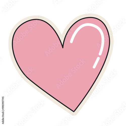 Glossy pink heart shape, retro love symbol, vintage design element, colorful vector illustration.