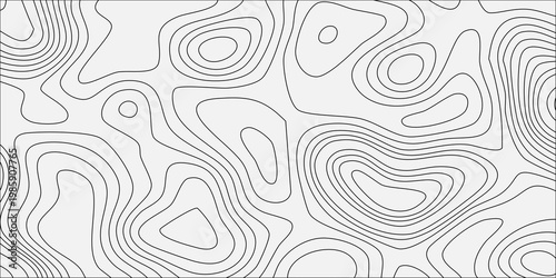 Abstract topographic map background with grey contour lines on white, seamless pattern for terrain cartography design. minimalist vector illustration, geographic terrain, elevation, relief mapping