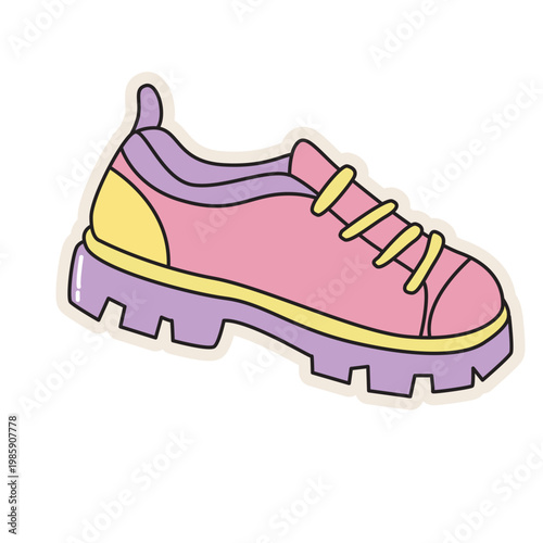 Pink and yellow sneaker, retro footwear, vintage shoe style, colorful vector illustration icon.
