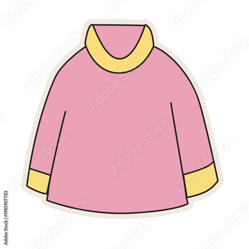 Pink long sleeve sweater, retro fashion clothing, vintage top, colorful vector illustration icon.