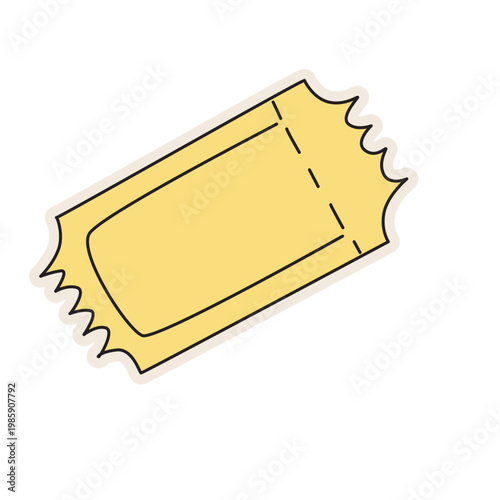 Yellow admission ticket stub, event entry pass, retro design element, colorful vector illustration.
