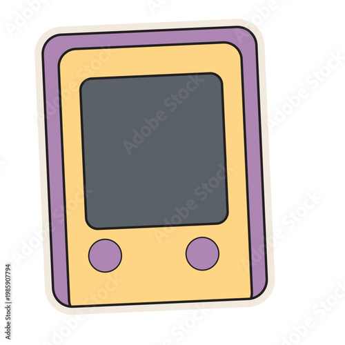 Yellow handheld game console, retro technology, vintage gaming device, colorful vector illustration, icon.