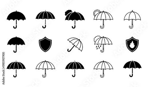 Umbrella icon set – weather protection vector illustration collection