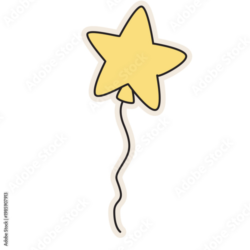 Yellow star balloon, party decoration, celebration supplies, festive event, colorful vector icon.