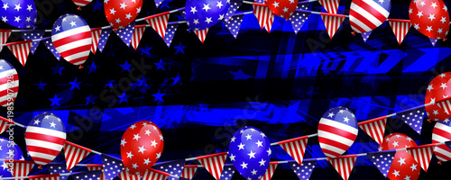 Independence Day. Abstract postcard with an American flag silhouette and balloons.