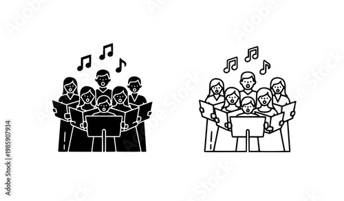 Choir singing icon – group vocal performance vector illustration