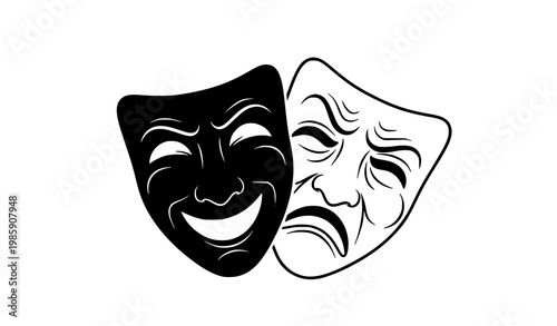 Theater masks icon – comedy and drama vector illustration
