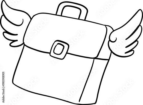 Sketch hand drawn Briefcase With Wings