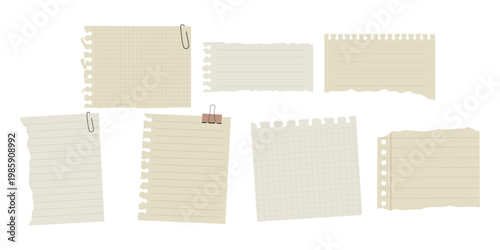 Set of Ripped Notebook Page Illustration, Torn Paper Note and Stationery