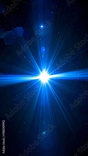 Brilliant Blue Light Burst Shining in Deep Space Starfield
