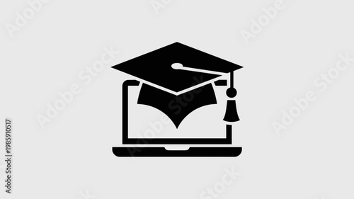 Academic cap on sleek laptop silhouette - for educational technology graphic