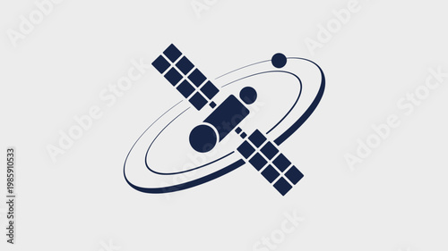 Flat vector satellite with orbital path icon - for aerospace design