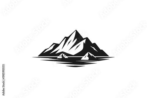 Striking Black and White Mountain Landscape with Reflection, Ideal for Adventure Brands, Outdoor Logos, and Nature-Inspired Designs, Offering a Bold and Iconic Visual.