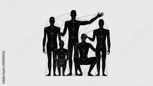 Group of people linked by network mesh icon - for social connectivity design