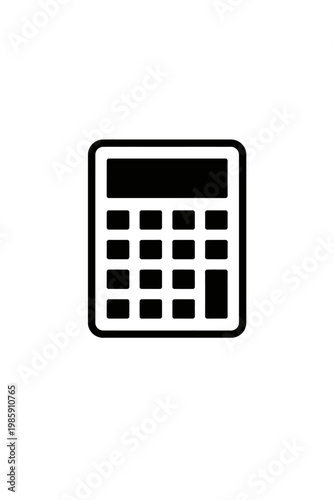 Black icon of a calculator with a digital display and numerical keypad, ideal for representing calculations, mathematics, accounting, financial tools, or digital productivity.