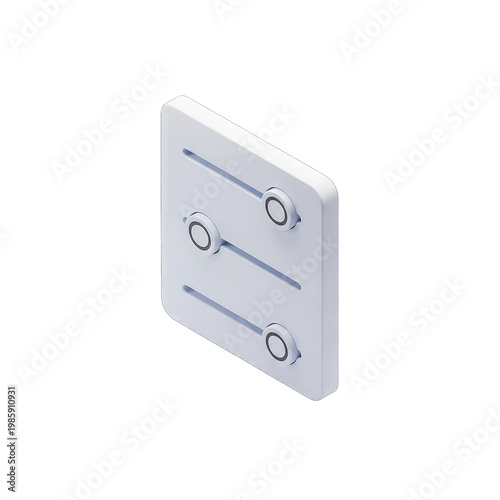 3D metal drawer slide bracket with mounting holes isolated on transparent background