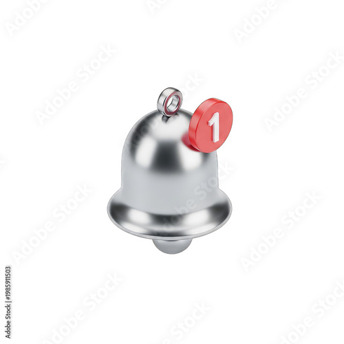 Silver  bell with red number one tag isolated on transparent background