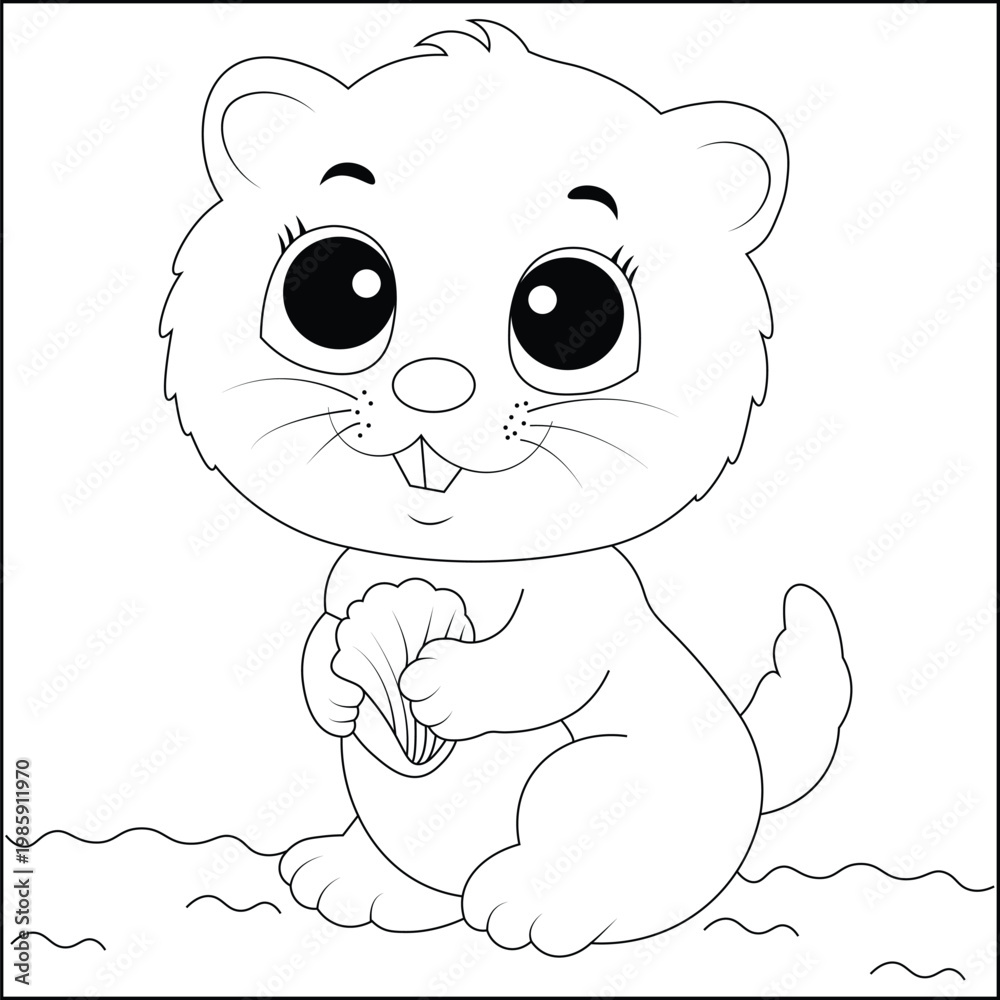 Obraz premium Cute Kitten Line Art Coloring Page, Kawaii Cat Outline Illustration