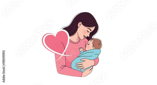 Mother, baby, love, heart, vector icon, illustration, parenting, care, affection