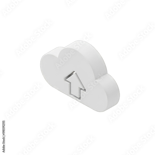 3D white cloud with blue upload arrow icon isolated on transparent background